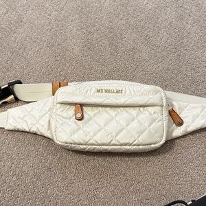 MZ Wallace Quilted Ivory Belt Bag with Tan Accents